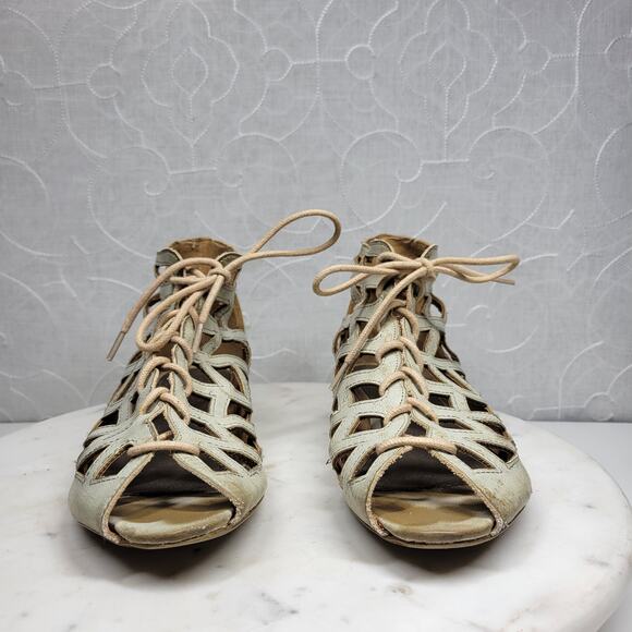 MIA Botticelli Sandals Womens 7.5 Green Leather Cutout Lace Up Strappy Gladiator - Picture 5 of 13